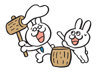 メガネをかけた先生風のうさぎのキャラ素材