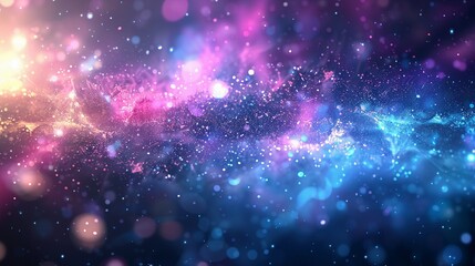 Obraz premium Abstract Background with Blue and Pink Glowing Particles and Bokeh Lights