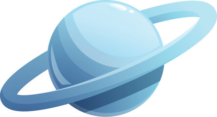 Cartoon blue planet with rings orbiting in the space
