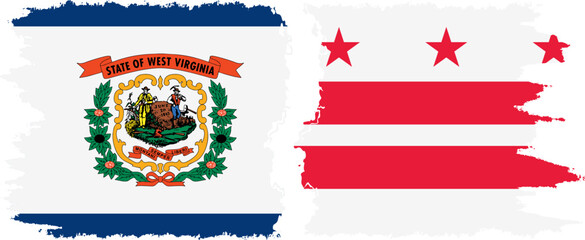 District of Columbia USA - Washington, DC and West Virginia state grunge brush flags connection, vector