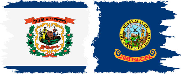 Idaho and West Virginia states grunge brush flags connection, vector