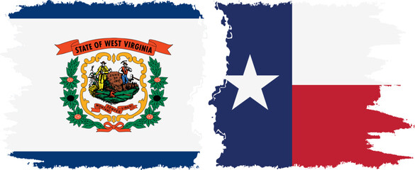 Texas and West Virginia states grunge brush flags connection, vector