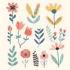 2D flower and leaf cards in various styles