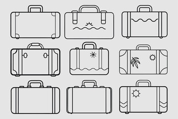 Handdrawn Outline Suitcases: Travel Design Elements for Print