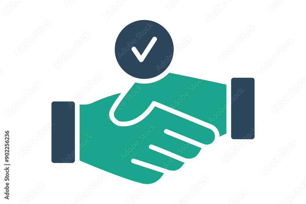 Poster hired icon. handshake with check mark. icon related to recruit. solid icon style. business elements 