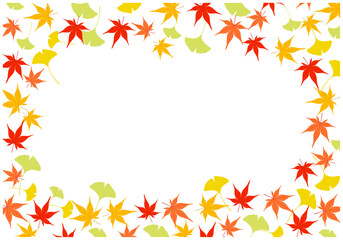 紅葉のもみじと銀杏フレーム背景17