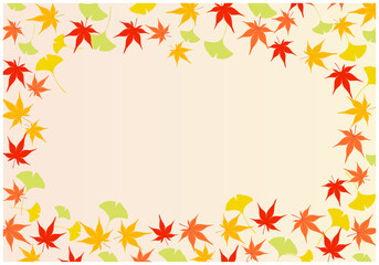 紅葉のもみじと銀杏フレーム背景17橙色