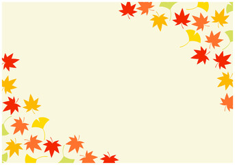 紅葉のもみじと銀杏フレーム背景16黄色