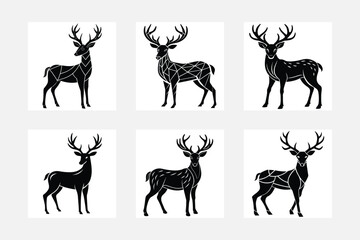 Majestic Deer Silhouette White Background Artwork Set
