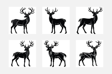 Nature Inspired Deer Silhouette White Background Art Set
