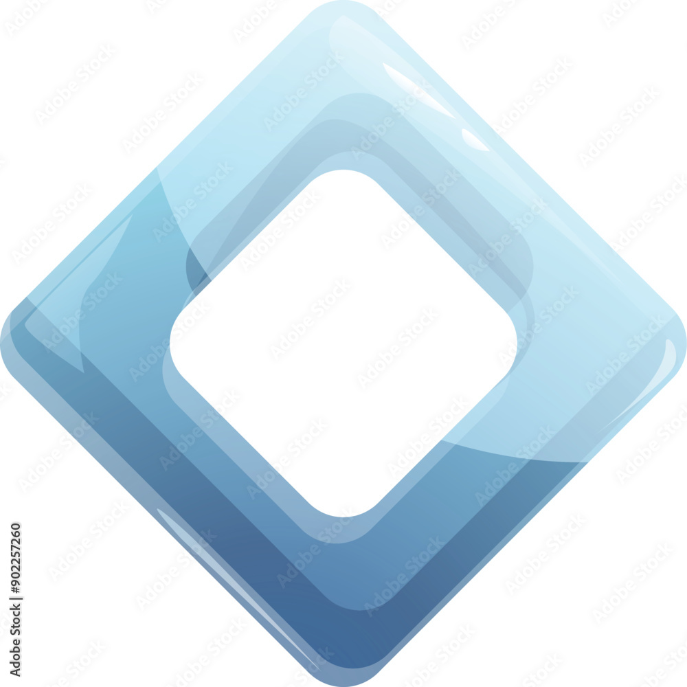 Poster blue rhombus shape with rounded corners is creating a frame on a white background