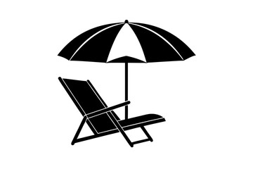 Summer Vacation Beach chair and umbrella Vector Silhouette

