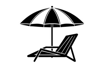 Summer Vacation Beach chair and umbrella Vector Silhouette

