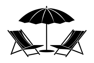 Summer Vacation Beach chair and umbrella Vector Silhouette

