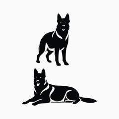Fototapeta premium German shepherd dog silhouette set animals vector template