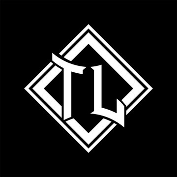 recommend clip art: TL Letter logo abstract shield shape with square white outline on black background template