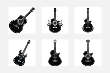 Fototapeta premium Eye Catching Guitars Silhouette White Background Series 