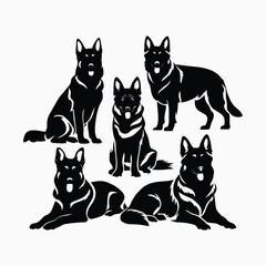 Obraz premium German shepherd dog silhouette set animals vector template