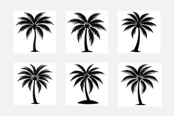 Fototapeta premium Elegant palm tree silhouette white background artwork set for interiors 