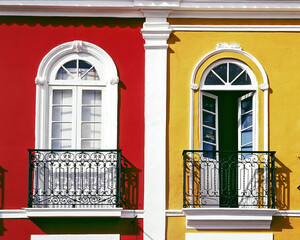 Colonial windows in Sé Square near the Pelourinho in the Historic Center in Salvador, Bahia, 2020