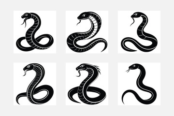 Snake silhouette white background artwork set collection
