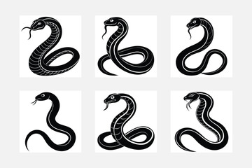 Creative snake silhouette white background artwork set
