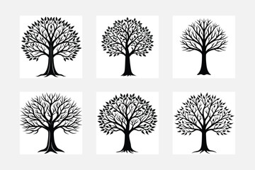 Tree with Roots Silhouette White Background Art Collection
