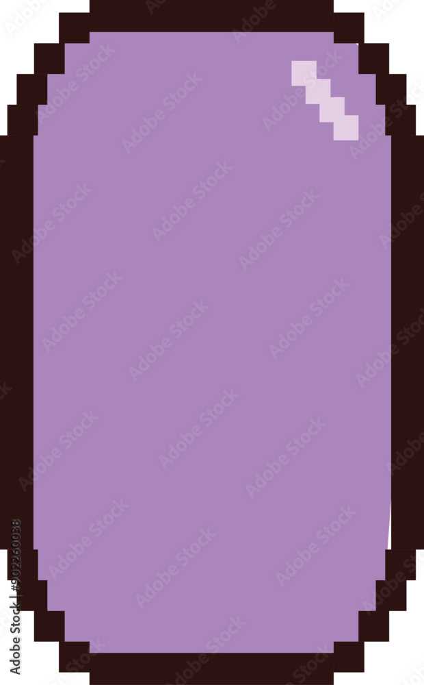 Poster simple purple pixel art oval shape with a highlight is floating on a white background