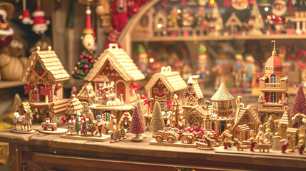 A Christmas market stall selling traditional German wooden toys.