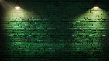 green brick wall with grungy texture and spotlight for background