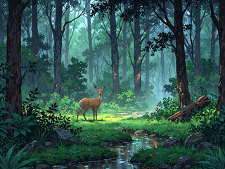 deer wander in the rain