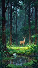 deer wander in the rain