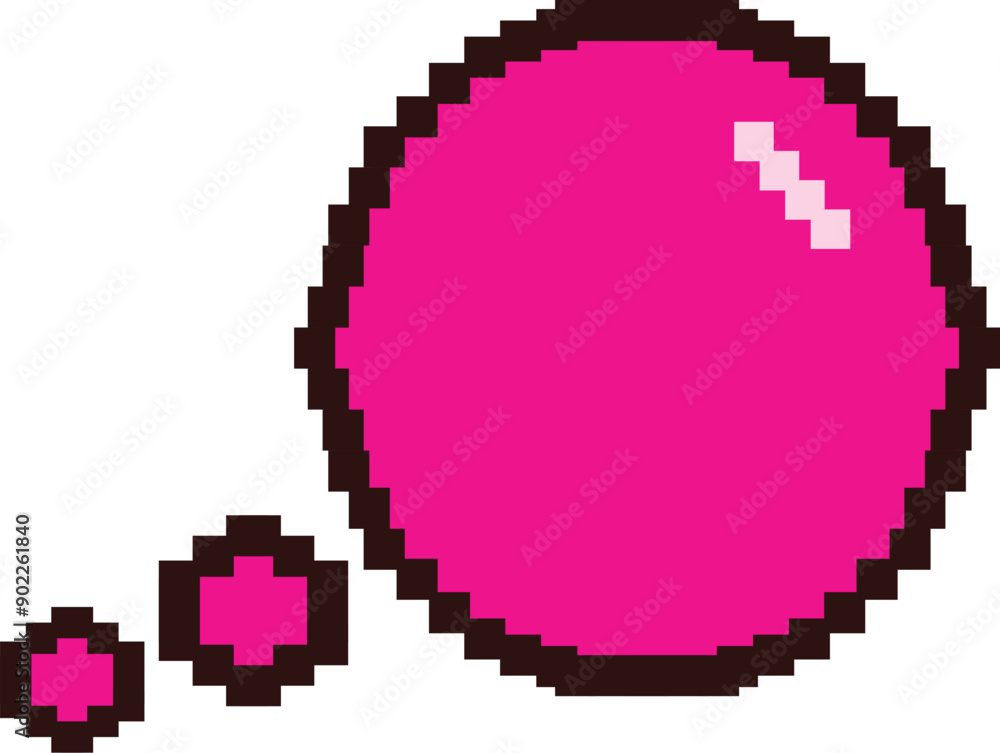 Wall mural pink pixel art bubble floating with two smaller bubbles on white background