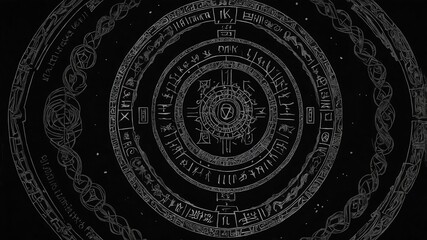 top view of an ancient runic magic circle with white l background