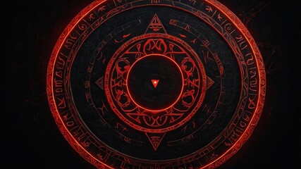 top view of an ancient runic magic circle with red lig background