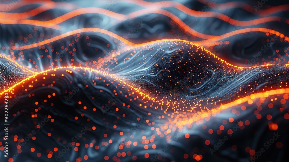 Fototapete high-resolution abstract black background with orange dots forming a mountain wave pattern