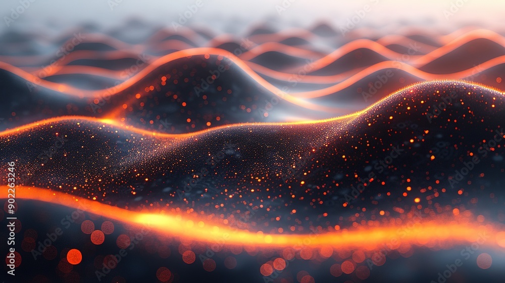 Fototapete high-resolution abstract black background with orange dots forming a mountain wave pattern