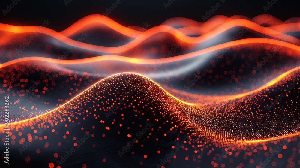 Fototapete high-resolution abstract black background with orange dots forming a mountain wave pattern