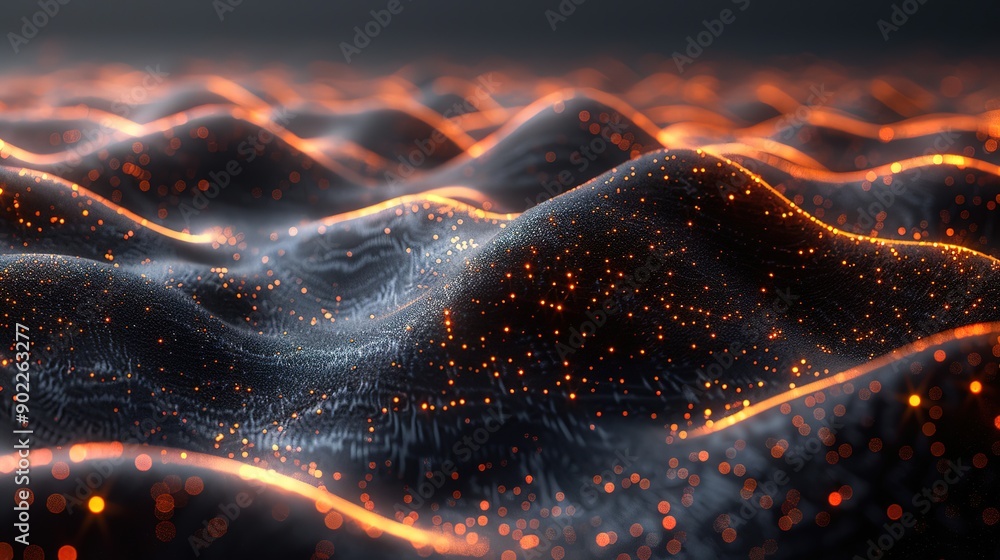 Fototapete high-resolution abstract design featuring black background with orange wave pattern on mountain land
