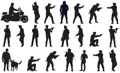 people silhouette police man cop collection white background full isolated