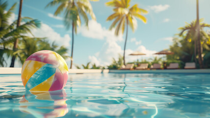 A Colorful Beach Ball Floating on a Luxury Pool