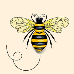 Flying bee cartoon icon, character and symbol vector design element.
