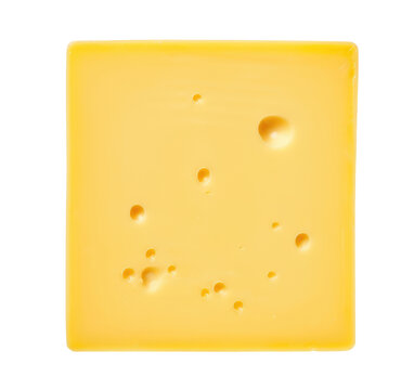 Square slice of cheese isolated on transparent background
