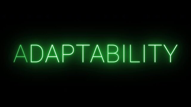 4K flickering neon green adaptability sign on black background