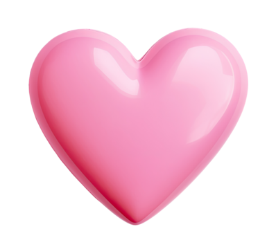 Glossy pink heart isolated on transparent background