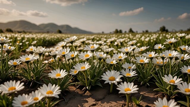 Field of daises, landscape flowers