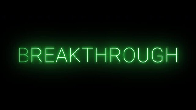 4K flickering neon green breakthrough sign on black background