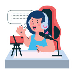 woman streamer with microphone and phone