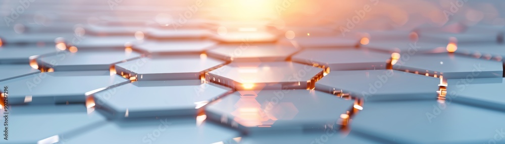 Poster abstract hexagonal grid with golden light