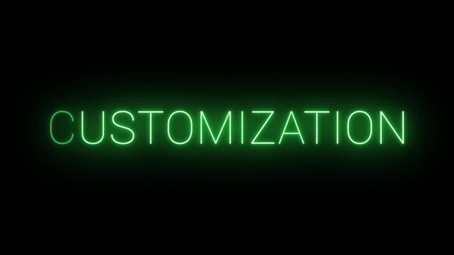 4K flickering neon green customization sign on black background
